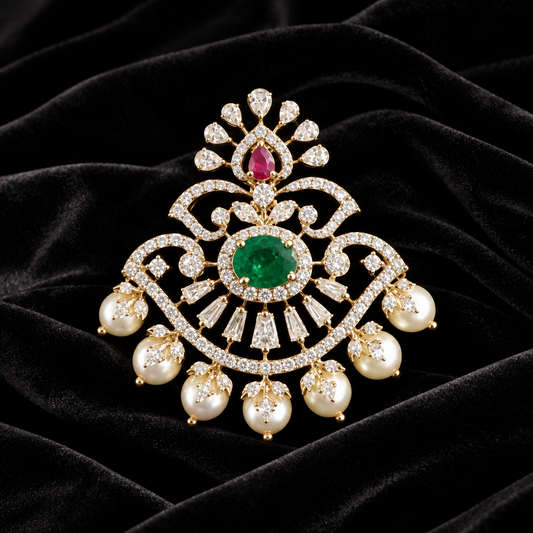 Latest Indian Jewelry,South Indian Jewellery,Pure silver diamond pendent,Swaroski Pendent,Indian Wedding Jewelry -NIHIRA-SHABURIS