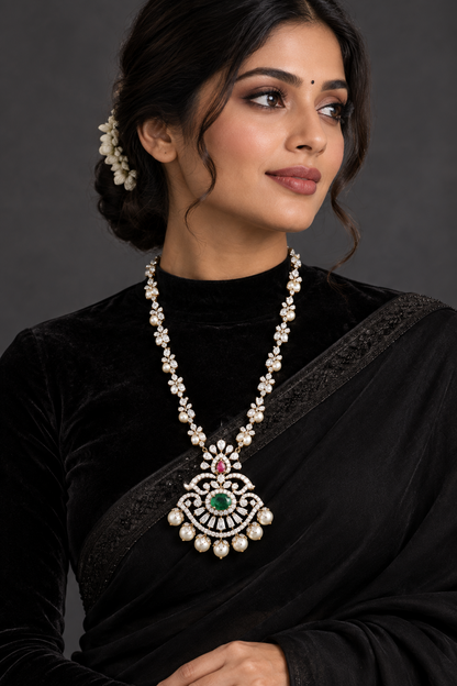 Latest Indian Jewelry,South Indian Jewellery,Pure silver diamond pendent,Swaroski Pendent,Indian Wedding Jewelry -NIHIRA-SHABURIS