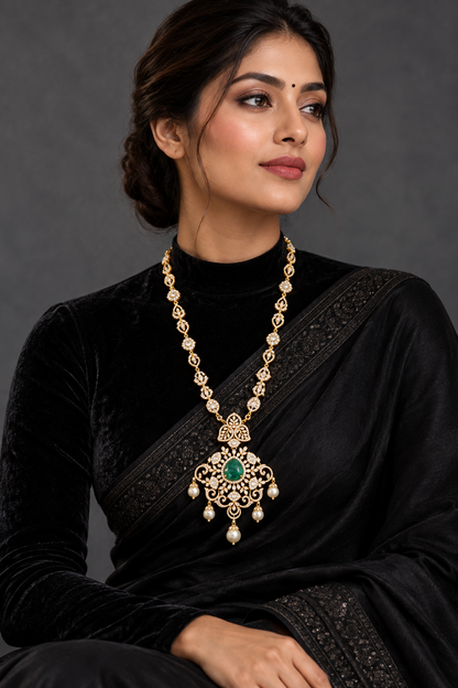 Latest Indian Jewelry,South Indian Jewellery,Pure silver diamond pendent,Swaroski Pendent,Indian Wedding Jewelry -NIHIRA-SHABURIS
