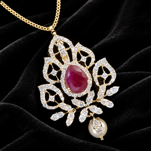 Latest Indian Jewelry,South Indian Jewellery,Pure silver diamond pendent,Swaroski Pendent,Indian Wedding Jewelry -NIHIRA-SHABURIS