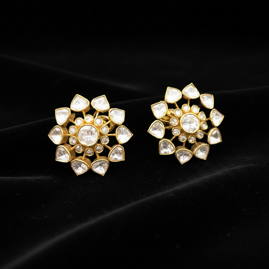 Polki Studs Polki Earrings Cocktail Earrings Diamond Studs Diamond Earrings Simple Studs Pearl Studs 925 Silver Earrings Silver Jewelry - SHABURIS