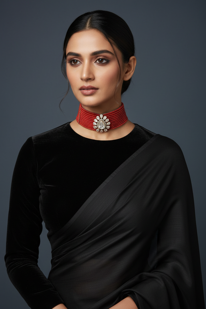 Coral Necklace Polki Necklace 925 Silver Jewelry 925 Silver Necklace -SHABURIS