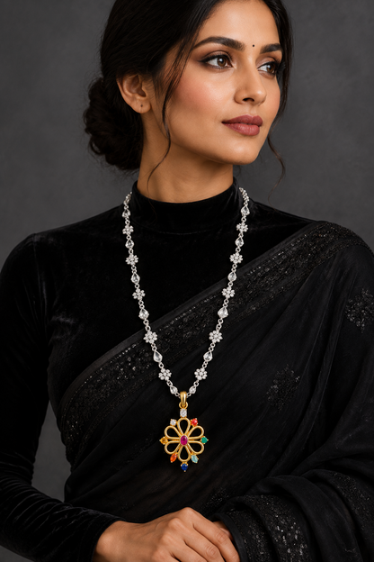 Latest Indian Jewelry,Pure Silver Jewellery Indian ,navaratan pendent,charm jewelry,Indian Bridal,Indian Wedding Jewelry-NIHIRA-SHABURIS
