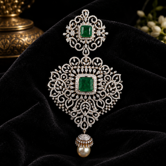 Latest Indian Jewelry,South Indian Jewellery,Pure silver diamond pendent,Swaroski Pendent,Indian Wedding Jewelry -NIHIRA-SHABURIS