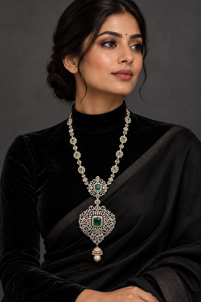 Latest Indian Jewelry,South Indian Jewellery,Pure silver diamond pendent,Swaroski Pendent,Indian Wedding Jewelry -NIHIRA-SHABURIS