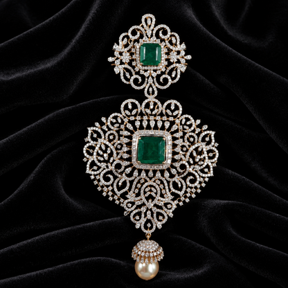Latest Indian Jewelry,South Indian Jewellery,Pure silver diamond pendent,Swaroski Pendent,Indian Wedding Jewelry -NIHIRA-SHABURIS