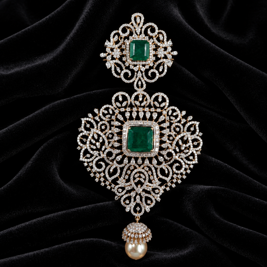 Latest Indian Jewelry,South Indian Jewellery,Pure silver diamond pendent,Swaroski Pendent,Indian Wedding Jewelry -NIHIRA-SHABURIS
