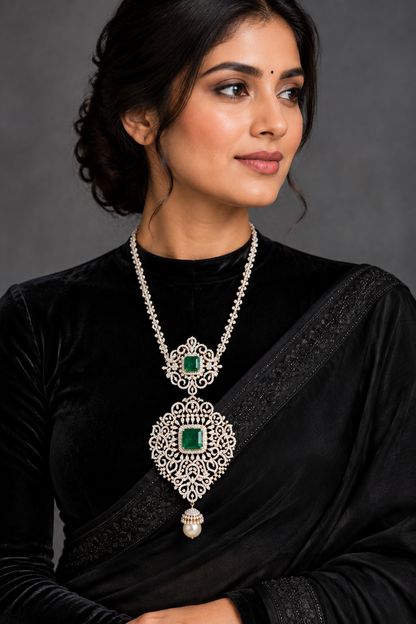 Latest Indian Jewelry,South Indian Jewellery,Pure silver diamond pendent,Swaroski Pendent,Indian Wedding Jewelry -NIHIRA-SHABURIS
