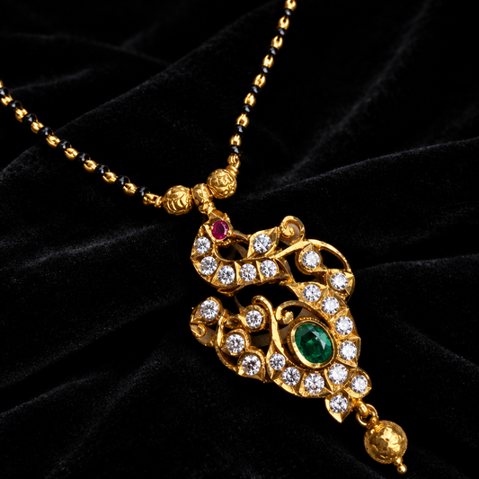 Nallapusalu Indian Jewelry,peacock pendent ,Pure silver Mangalsutra pendent,Nallapusalu Pendent,Indian Wedding Jewelry -NIHIRA-SHABURIS