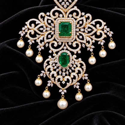Latest Indian Jewelry,South Indian Jewellery,Pure silver diamond pendent,Swaroski Pendent,Indian Wedding Jewelry -NIHIRA-SHABURIS
