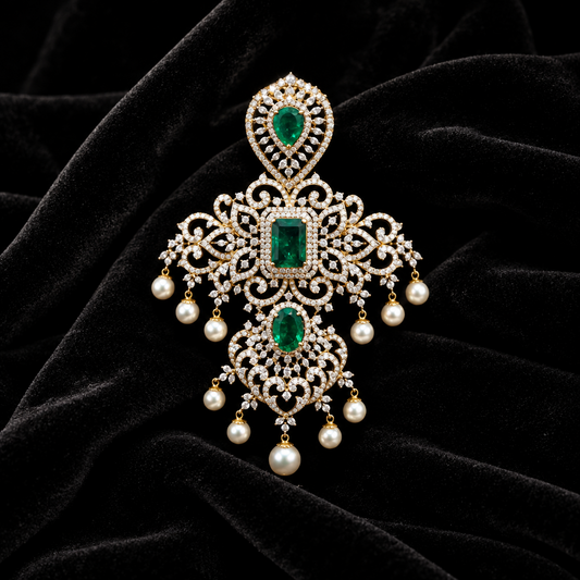 Latest Indian Jewelry,South Indian Jewellery,Pure silver diamond pendent,Swaroski Pendent,Indian Wedding Jewelry -NIHIRA-SHABURIS