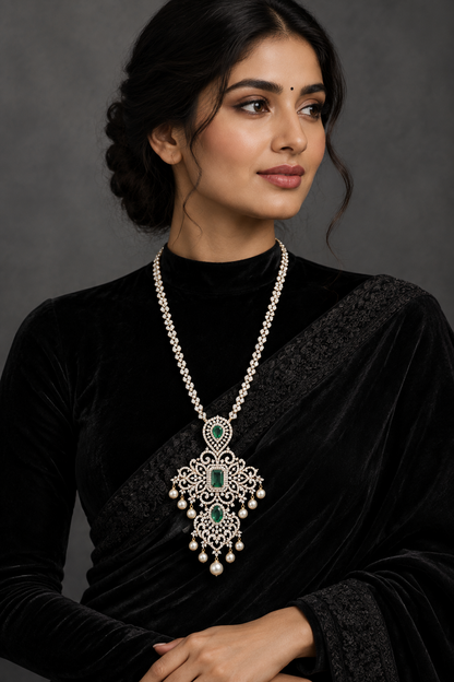 Latest Indian Jewelry,South Indian Jewellery,Pure silver diamond pendent,Swaroski Pendent,Indian Wedding Jewelry -NIHIRA-SHABURIS