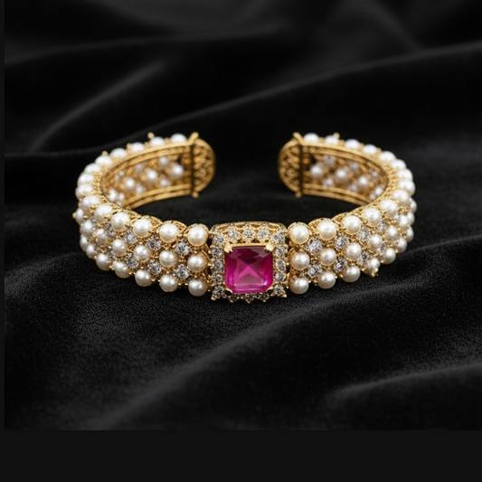 Latest Indian Jewelry,South Indian Jewelry,bracelet,clustered pearl,pearl  bracelet,pure Silver indian jewelry - NIHIRA - SHABURIS