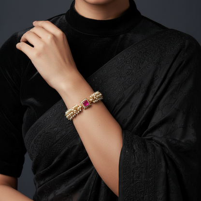 Latest Indian Jewelry,South Indian Jewelry,bracelet,clustered pearl,pearl  bracelet,pure Silver indian jewelry - NIHIRA - SHABURIS