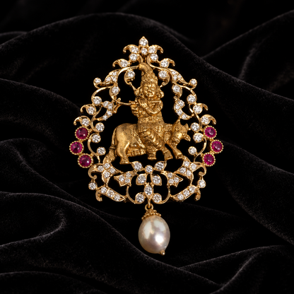 Krishna pendent,swarovski pendent,southindian Jewelery,Traditional indian Jewelery,Polki haram,Pure silver jewelry-NIHIRA