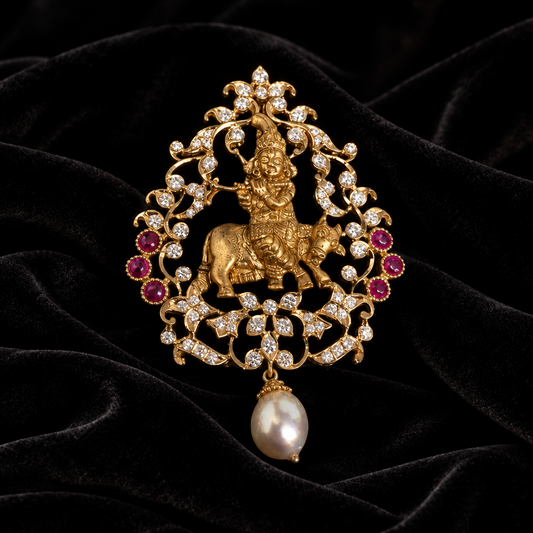 Krishna pendent,swarovski pendent,southindian Jewelery,Traditional indian Jewelery,Polki haram,Pure silver jewelry-NIHIRA