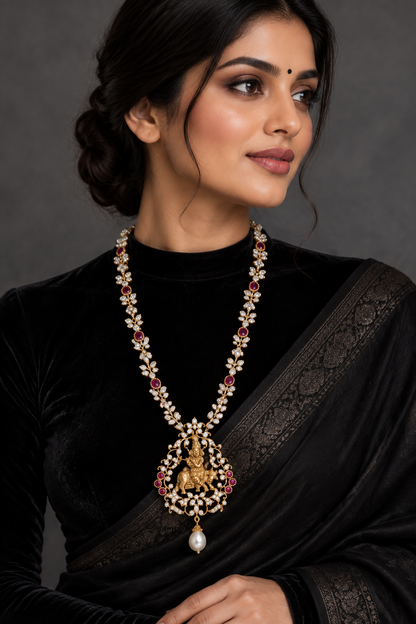 Krishna pendent,swarovski pendent,southindian Jewelery,Traditional indian Jewelery,Polki haram,Pure silver jewelry-NIHIRA