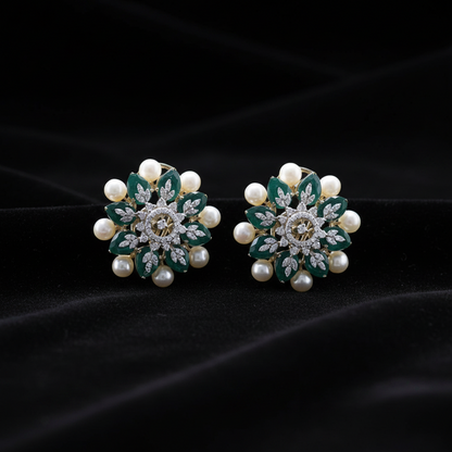 Polki Studs Polki Earrings Cocktail Earrings Diamond Studs Diamond Earrings Simple Studs Pearl Studs 925 Silver Earrings Silver Jewelry - SHABURIS