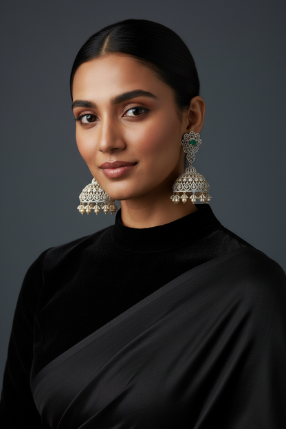 Diamond Jhumkas Polki Earrings Diamond Earrings Cocktail earrings 925 Silver Jewelry Silver Earrings - SHABURIS