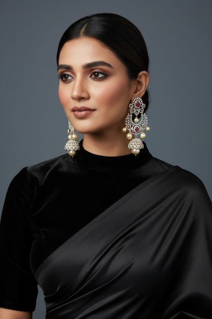 Chandbali , Latest Indian Jewelry,South Indian Jewelry,Pure silver Jhumkas Indian,Indian Earrings,Indian Wedding Jewelry -NIHIRA-SHABURIS