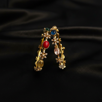 Polki Jewelry,Pure Silver Jewellery Indian ,Moissanite Bangles,Indian Bangles,Navatan Bangles,Multi Color Stone Jewelry,Polki Bangle