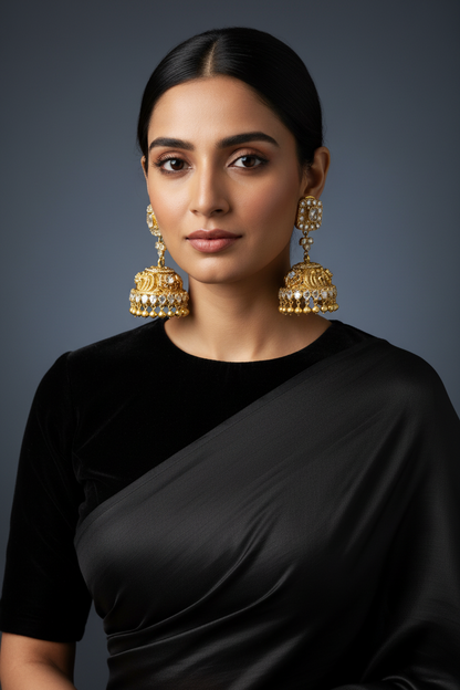 Polki Diamond Earrings Polki Jhumkas Diamond Jhumkas Big Earrings 925 Silver Jewelry Silver Earrings - SHABURIS