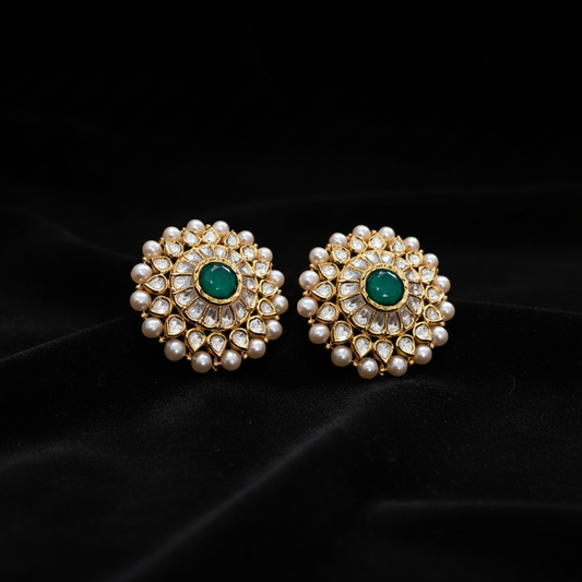 Polki Studs Polki Earrings Cocktail Earrings Diamond Studs Diamond Earrings Simple Studs Pearl Studs 925 Silver Earrings Silver Jewelry - SHABURIS