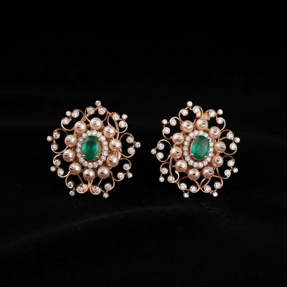 Polki Studs Polki Earrings Cocktail Earrings Diamond Studs Diamond Earrings Simple Studs Pearl Studs 925 Silver Earrings Silver Jewelry - SHABURIS