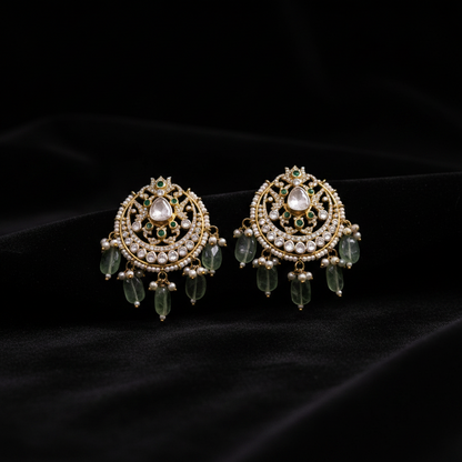 Chandbalis Polki Earrings Diamond Earrings Emerald Earrings 925 Silver Jewelry Silver Earrings - SHABURIS