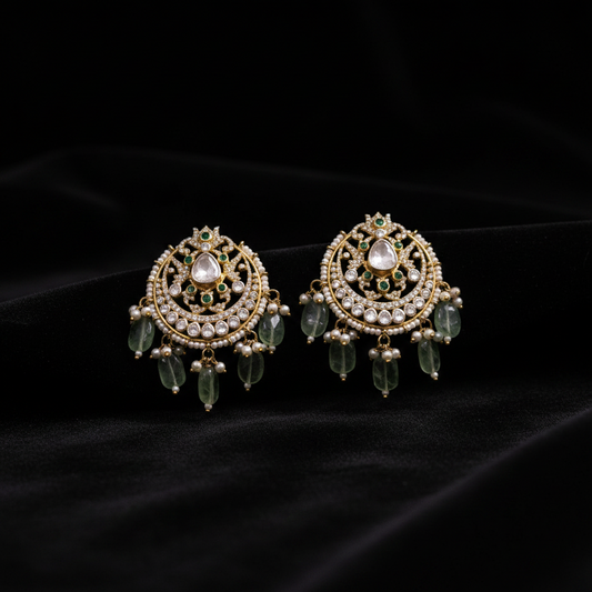 Chandbalis Polki Earrings Diamond Earrings Emerald Earrings 925 Silver Jewelry Silver Earrings - SHABURIS