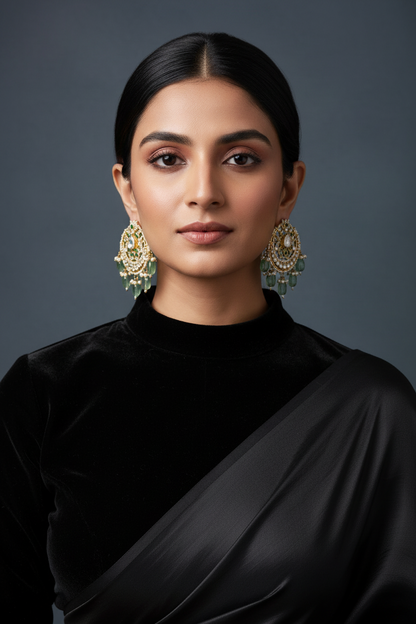 Chandbalis Polki Earrings Diamond Earrings Emerald Earrings 925 Silver Jewelry Silver Earrings - SHABURIS