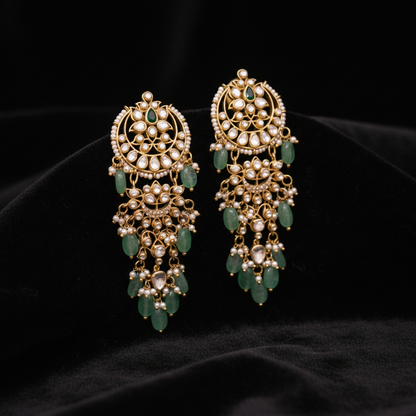 Chandbalis Polki Earrings Diamond Earrings Emerald Earrings 925 Silver Jewelry Silver Earrings - SHABURIS