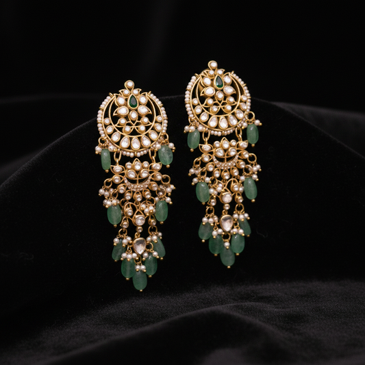 Chandbalis Polki Earrings Diamond Earrings Emerald Earrings 925 Silver Jewelry Silver Earrings - SHABURIS