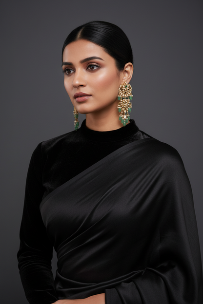 Chandbalis Polki Earrings Diamond Earrings Emerald Earrings 925 Silver Jewelry Silver Earrings - SHABURIS