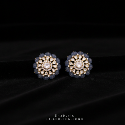 Tanzanite Studs Tanzanite Earrings Polki Earrings Big Studs  Diamond Earrings 925 Silver Jewelry Silver Earrings - SHABURIS