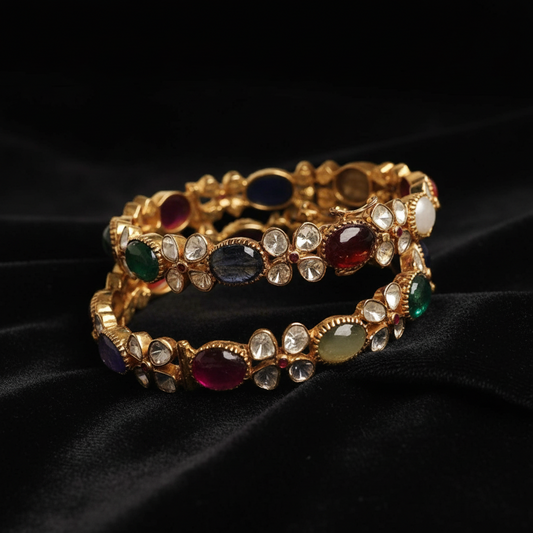 Navaratan Bangles Pure Silver Jewellery Indian ,Moissanite Bangles,Indian Bangles,Navaran Bangles,Multi Color Stone Jewelry,Polki Bangle
