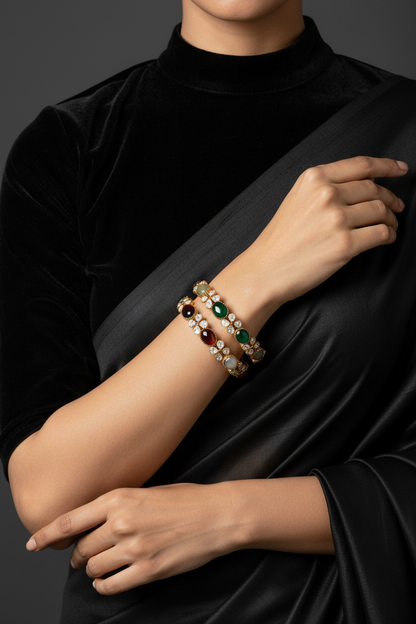 Navaratan Bangles Pure Silver Jewellery Indian ,Moissanite Bangles,Indian Bangles,Navaran Bangles,Multi Color Stone Jewelry,Polki Bangle
