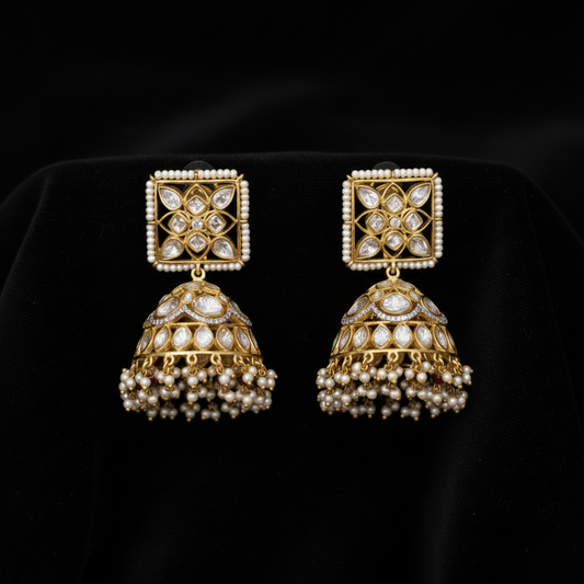 Polki Studs Polki Earrings Cocktail Earrings Diamond Studs Diamond Earrings Simple Studs Pearl Studs 925 Silver Earrings Silver Jewelry - SHABURIS