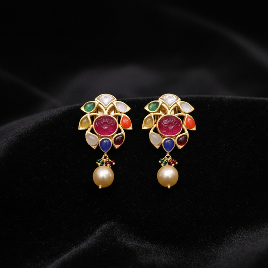 Polki Studs Polki Earrings Cocktail Earrings Diamond Studs Diamond Earrings Simple Studs Pearl Studs 925 Silver Earrings Silver Jewelry - SHABURIS