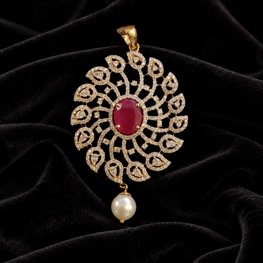 Diamond Pendant indian,South Indian jewelry,Pure silver diamond pendent,swarovski Pendent,Indian Wedding Jewelry -NIHIRA-SHABURIS