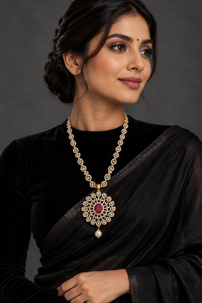 Diamond Pendant indian,South Indian jewelry,Pure silver diamond pendent,swarovski Pendent,Indian Wedding Jewelry -NIHIRA-SHABURIS