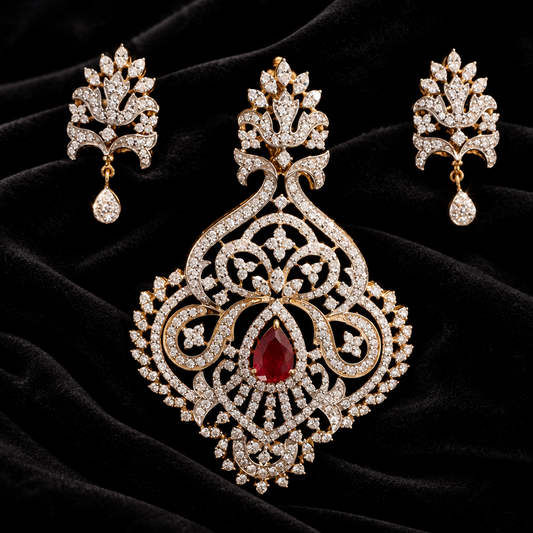 Diamond Pendant indian,South Indian jewelry,Pure silver diamond pendent,swarovski Pendent,Indian Wedding Jewelry -NIHIRA-SHABURIS