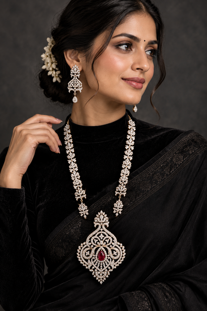 Diamond Pendant indian,South Indian jewelry,Pure silver diamond pendent,swarovski Pendent,Indian Wedding Jewelry -NIHIRA-SHABURIS