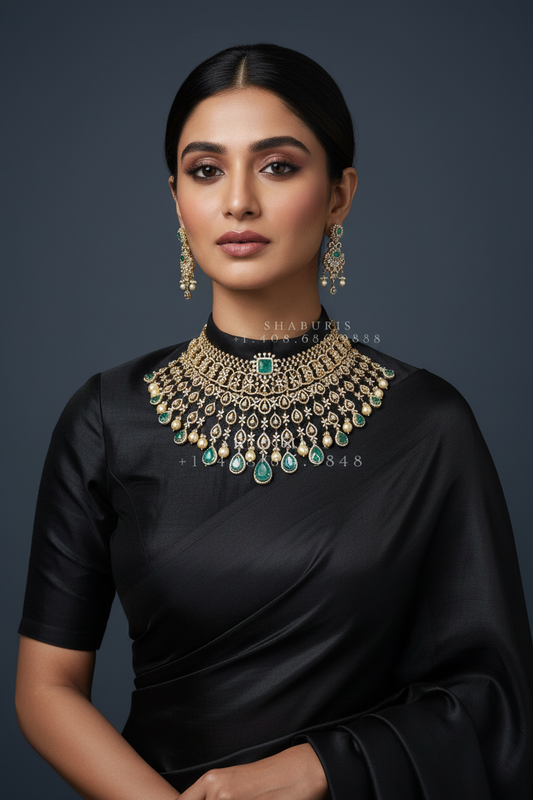 Swarovski Diamond Choker Pure Silver jewelry Indian ,diamond Necklace,Indian Necklace,Indian Bridal,Indian Wedding Jewelry-NIHIRA-SHABURIS
