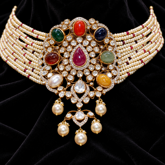 Polki Jewelry,Pure Silver Jewellery Indian ,Moissanite gems,Indian necklace,Navatan necklace,Multi Color Stone Jewelry,charm jewelry