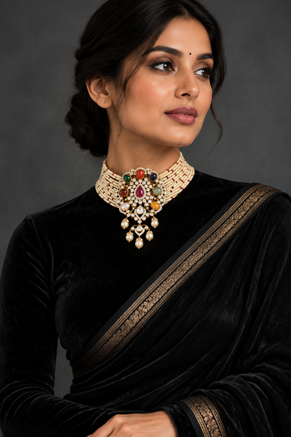 Polki Jewelry,Pure Silver Jewellery Indian ,Moissanite gems,Indian necklace,Navatan necklace,Multi Color Stone Jewelry,charm jewelry