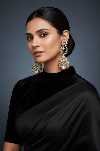 Polki Studs Polki Earrings Cocktail Earrings Diamond Studs Diamond Earrings Simple Studs Pearl Studs 925 Silver Earrings Silver Jewelry - SHABURIS