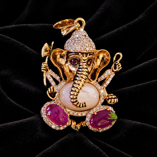 Bollywood Jewelry,Pure Silver Jewellery,Navaratan Ganesh Pendent,Big Indian studs,Indian Bridal,Indian Wedding Jewelry-NIHIRA-SHABURIS