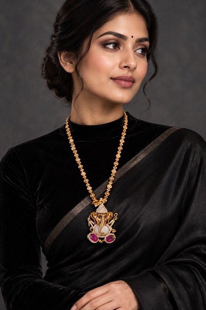 Bollywood Jewelry,Pure Silver Jewellery,Navaratan Ganesh Pendent,Big Indian studs,Indian Bridal,Indian Wedding Jewelry-NIHIRA-SHABURIS