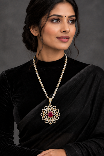 Diamond Pendant indian,South Indian jewelry,Pure silver diamond pendent,swarovski Pendent,Indian Wedding Jewelry -NIHIRA-SHABURIS